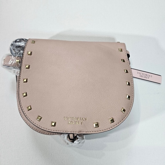 Victoria's Secret Handbags - Victoria's Secret Crossbody Purse Light Pink Studded Faux Leather 7" Fashion Bag